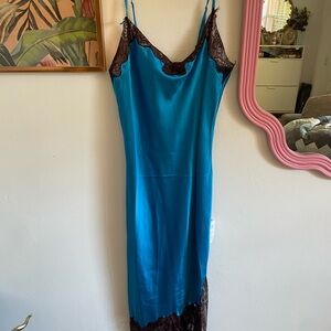 Topshop Teal and Black Lace Chemise